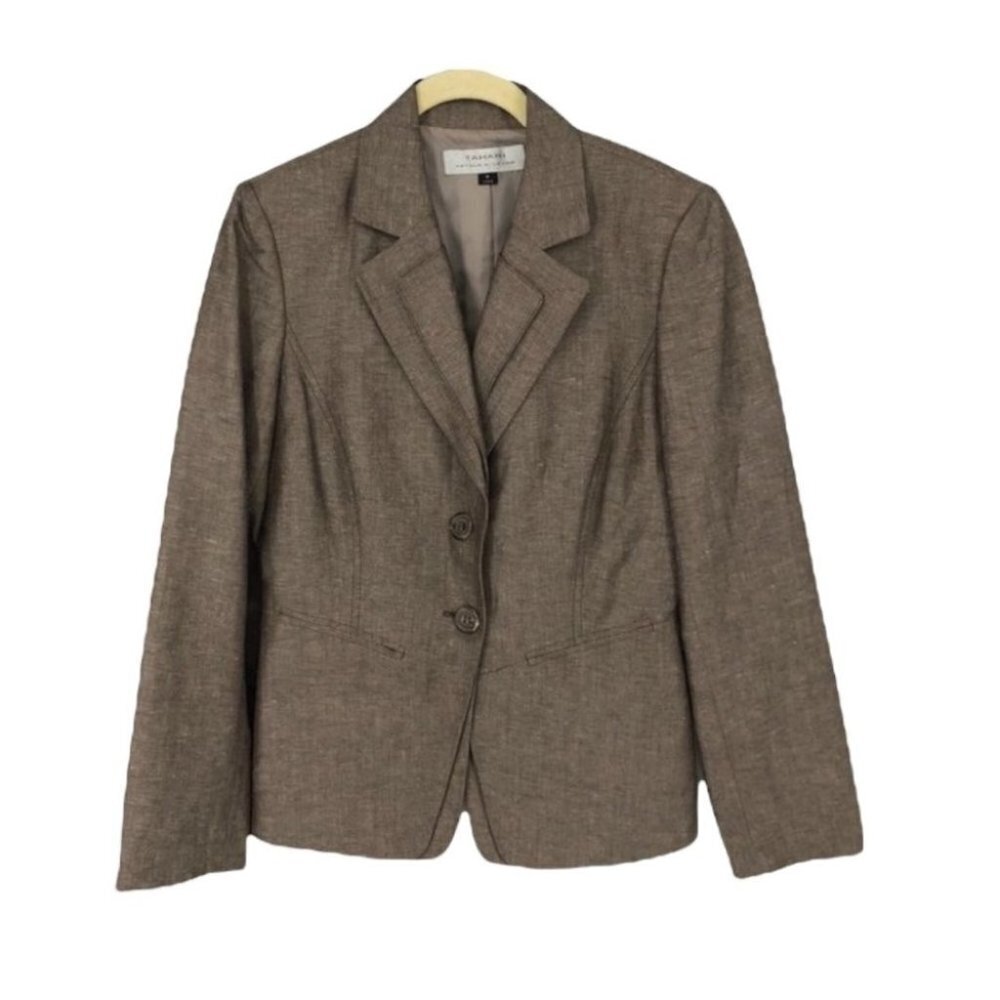 Tahari Arthur  Levine taupe two buttoned blazer size 6